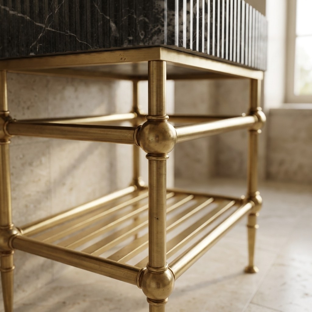 Pietra Notte Fluted Marble Sink with Brass Stand — detail — view 4