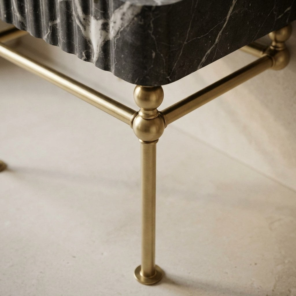 Pietra Notte Fluted Marble Sink with Champagne Gold Stand — detail — view 4