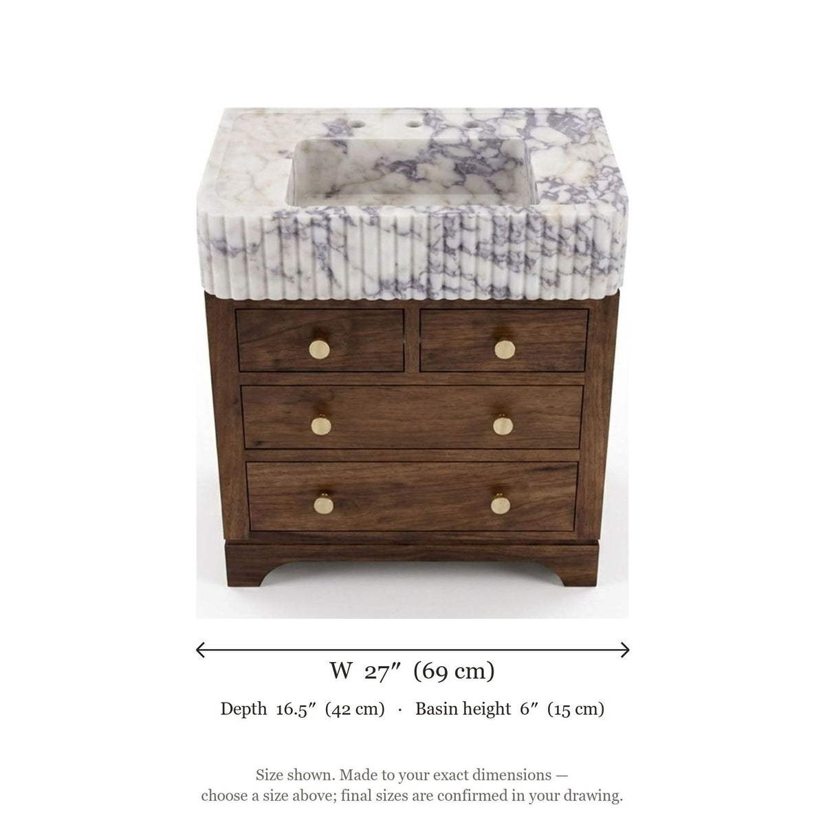 Calacatta Viola Fluted Honed Marble Vanity Sink — dimensions — view 5