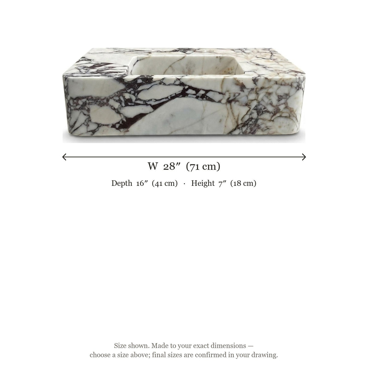 Calacatta Viola Polished Marble Sink with 3 Faucet Holes — dimensions — view 5