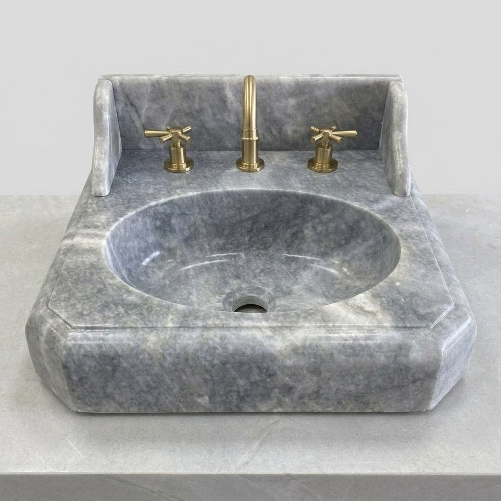 Grey Marble Sink with Integrated Backsplash — detail — view 4