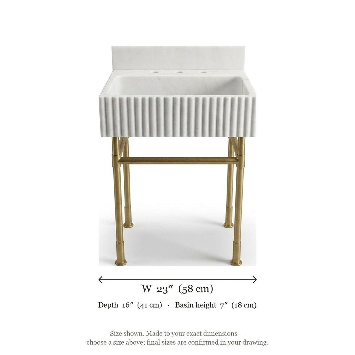 Carrara Fluted Marble Sink with Brass Stand — dimensions — view 5