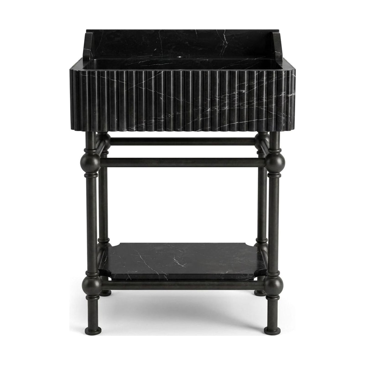 Nero Marquina Fluted Marble Sink with Metal Stand — view 1