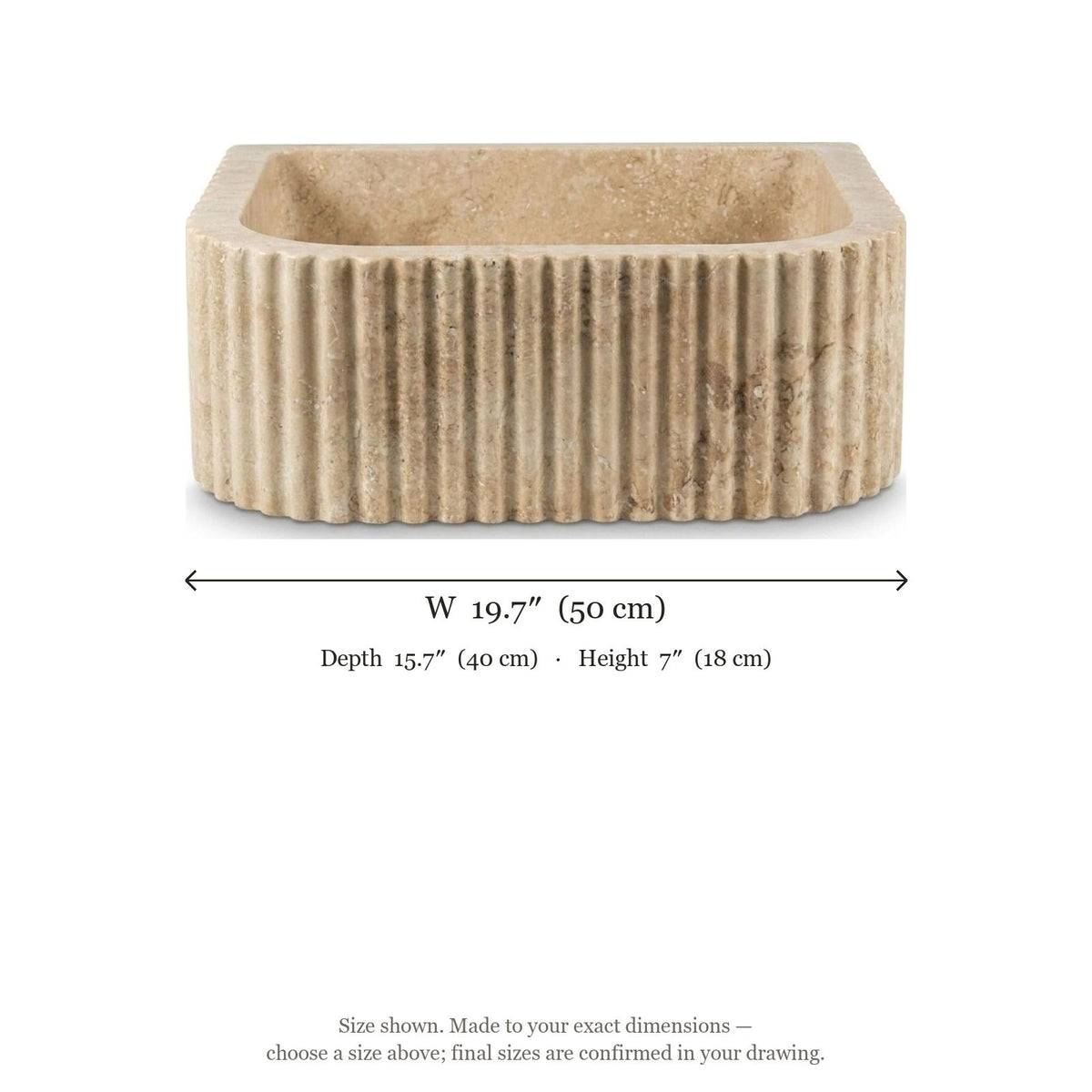 Travertine Fluted Travertine Sink — dimensions — view 5