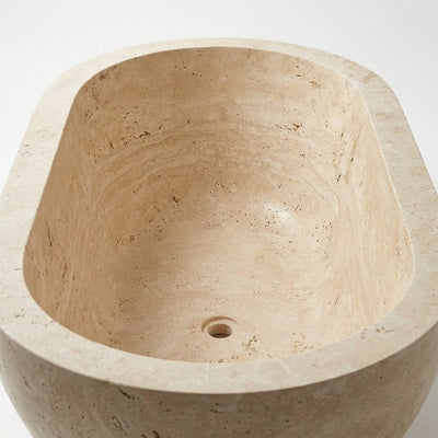 Polished Travertine Oval Freestanding Bathtub — detail