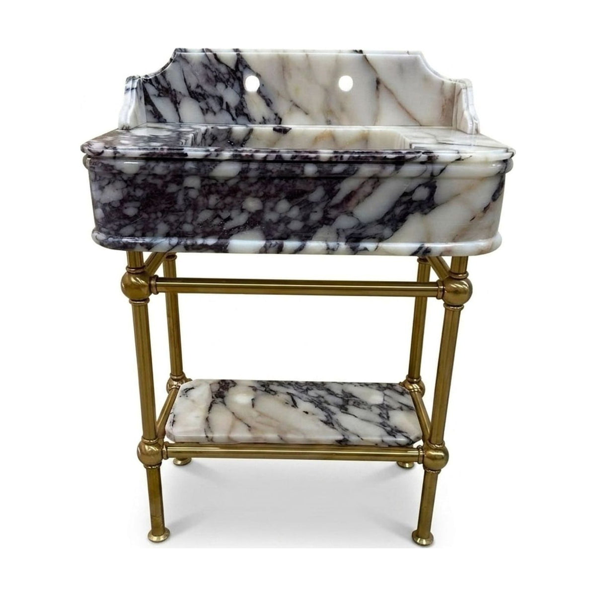 Calacatta Viola Marble Sink with Brass Stand and Backsplash — view 1