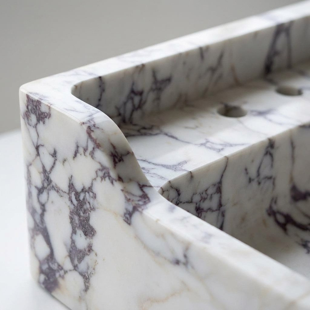 Calacatta Viola Polished Marble Sink with Backsplash — marble detail — view 3