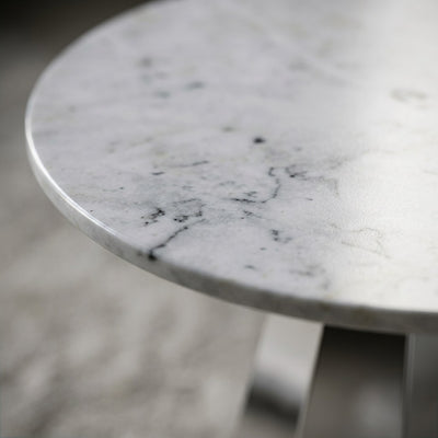 Carrara Marble Round Table with Brushed Steel Base — marble detail