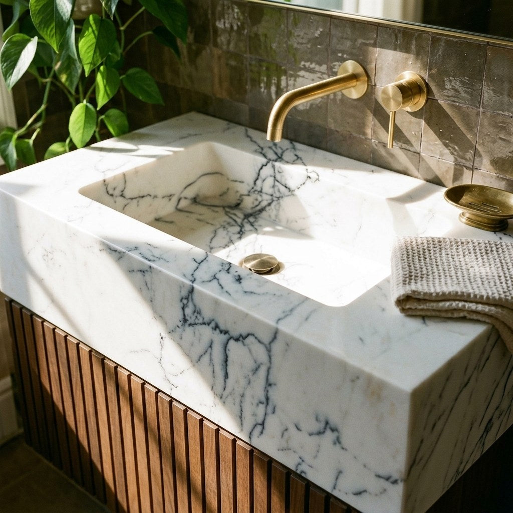 Carrara Marble Polished Vanity Sink — premium — view 2