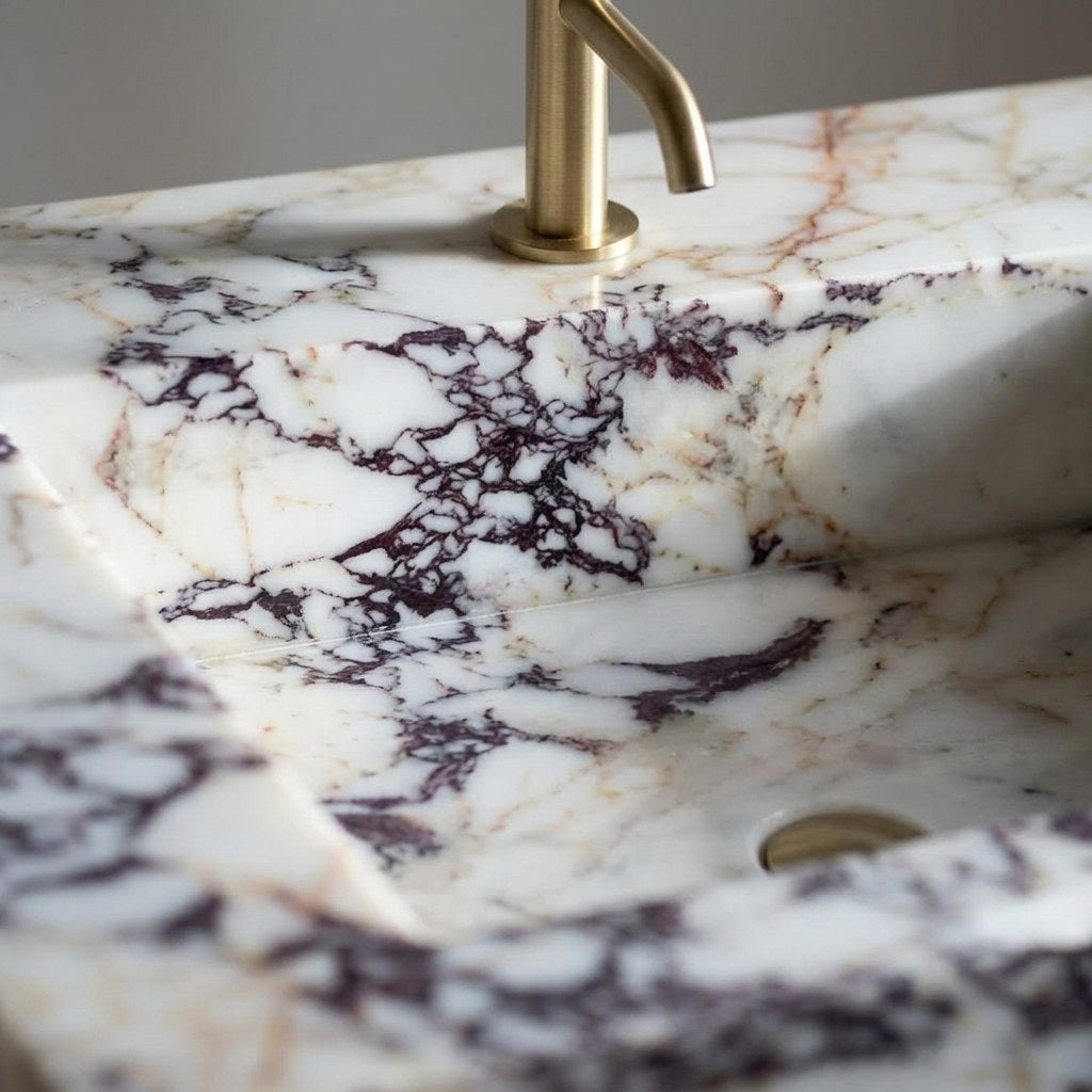 Calacatta Viola Polished Marble Double Basin Sink — marble detail — view 3