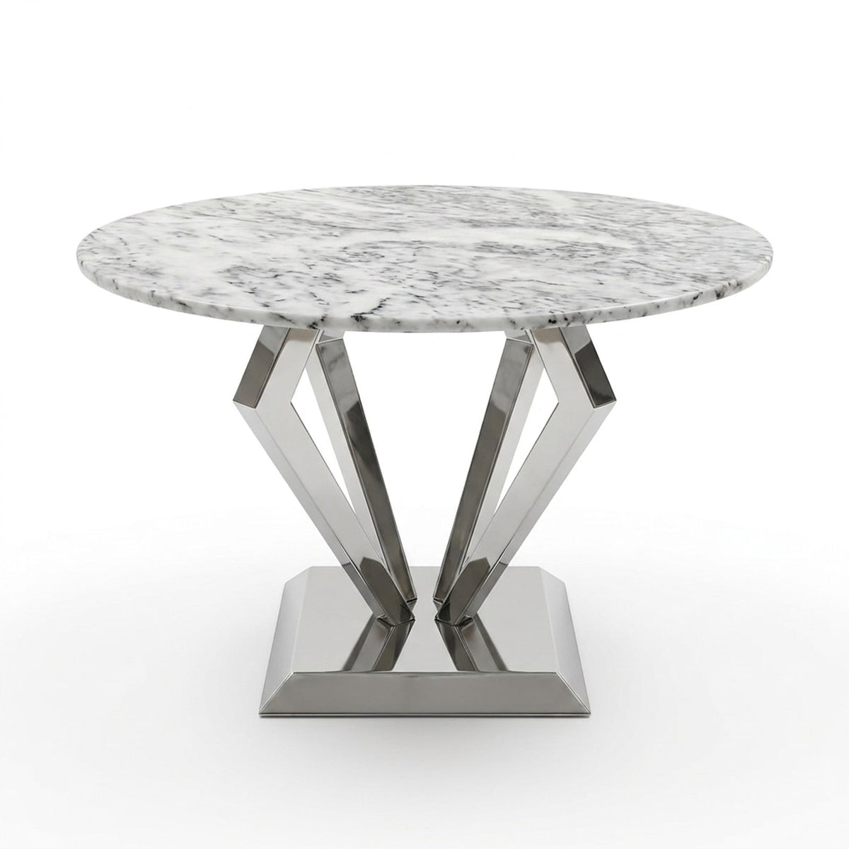 Carrara Polished Marble Table with Brushed Steel Base
