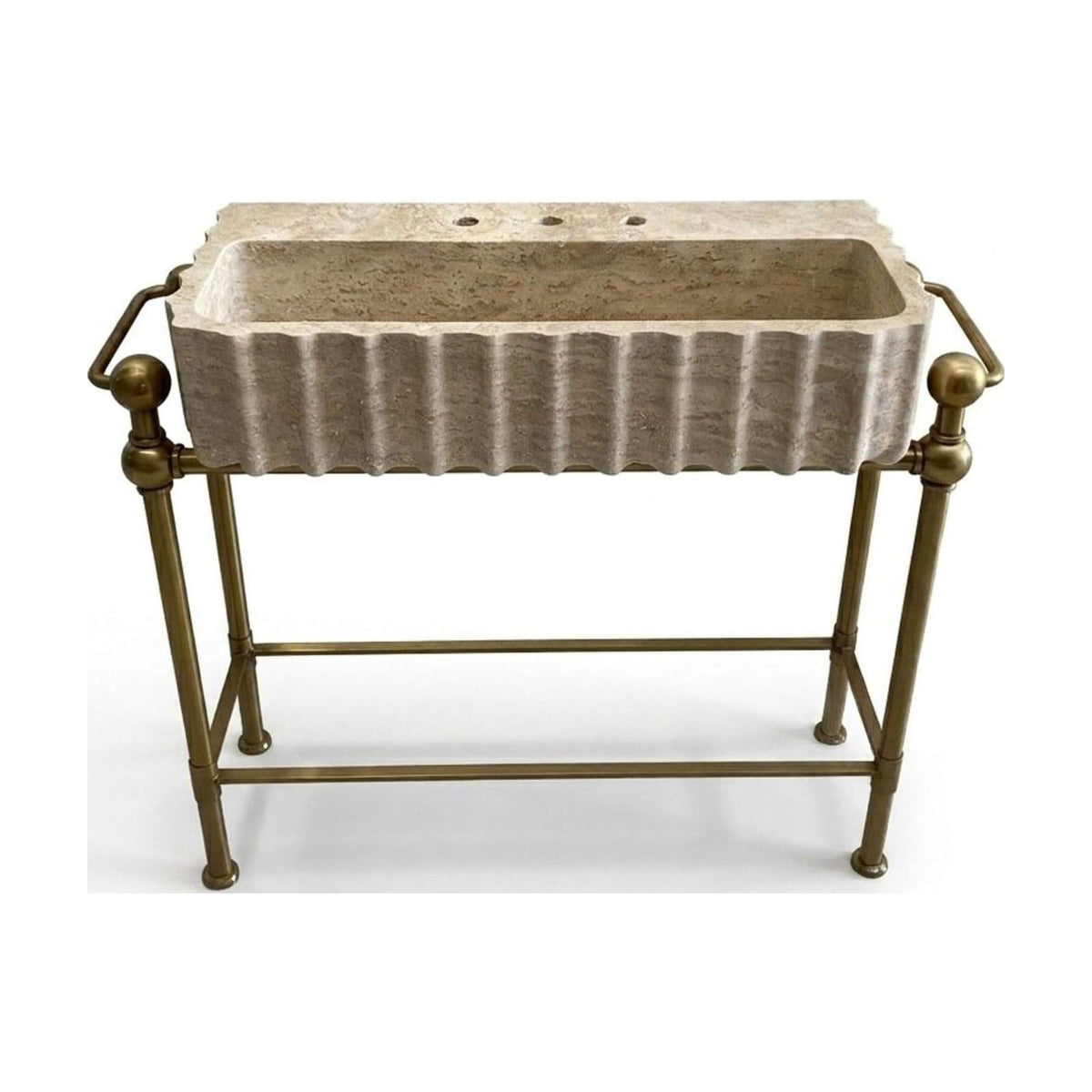Travertine Fluted Sink with Brass Stand — view 1