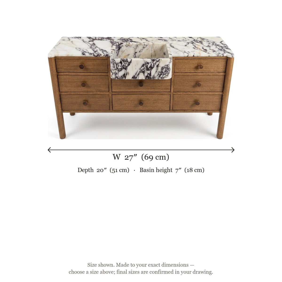 Calacatta Viola Polished Marble Vanity with Integrated Sink — dimensions — view 5