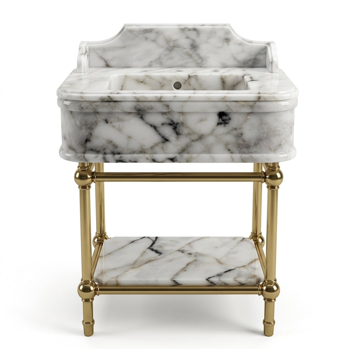 Calacatta Gold Marble Sink with Brass Stand and Backsplash — view 1