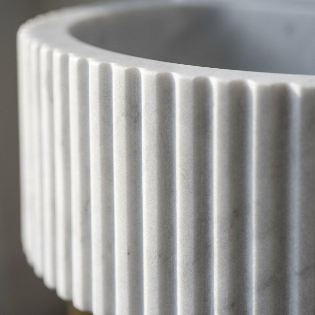 Carrara Fluted Marble Sink with Brass Stand — marble detail — view 3