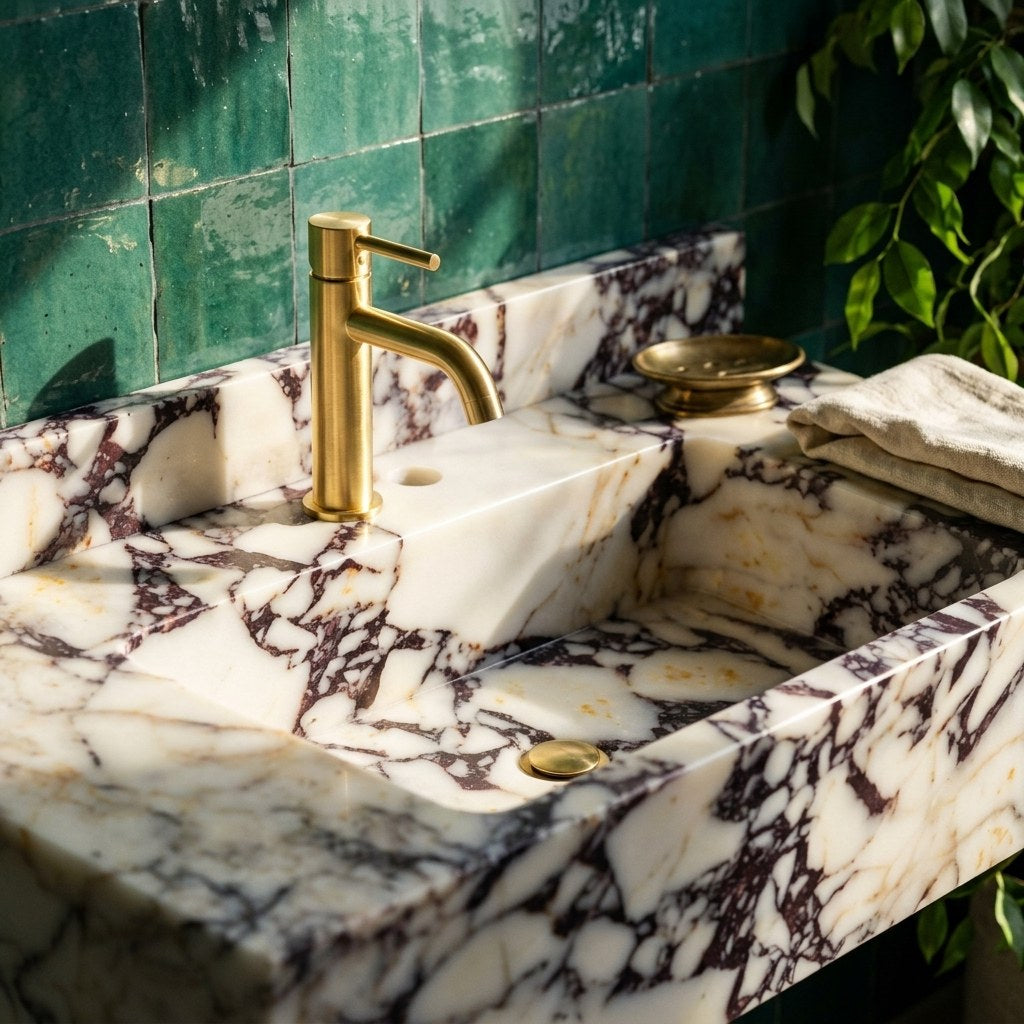Calacatta Viola Polished Marble Sink with Backsplash — premium — view 2