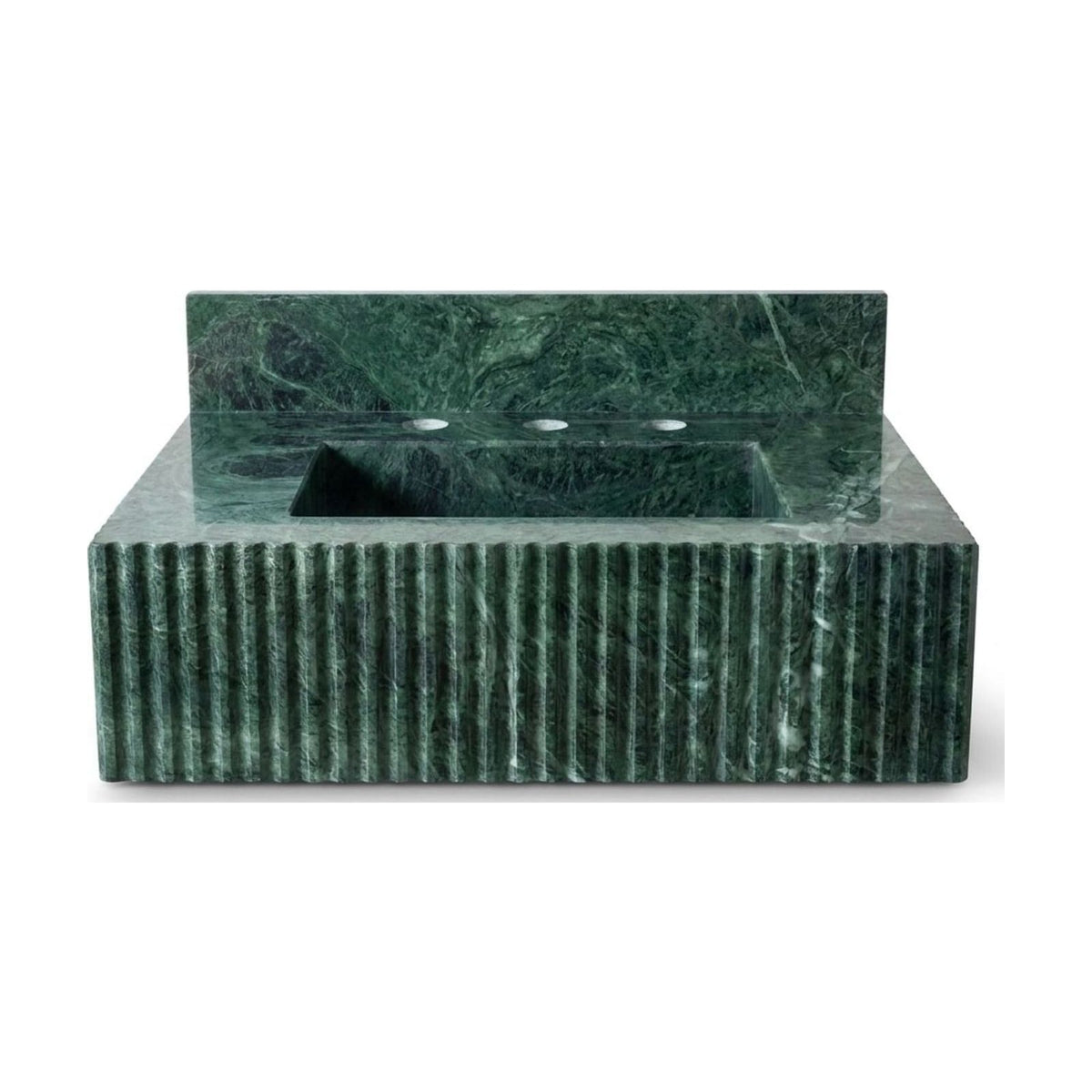 Verde Fluted Marble Sink with Integrated Backsplash — view 1