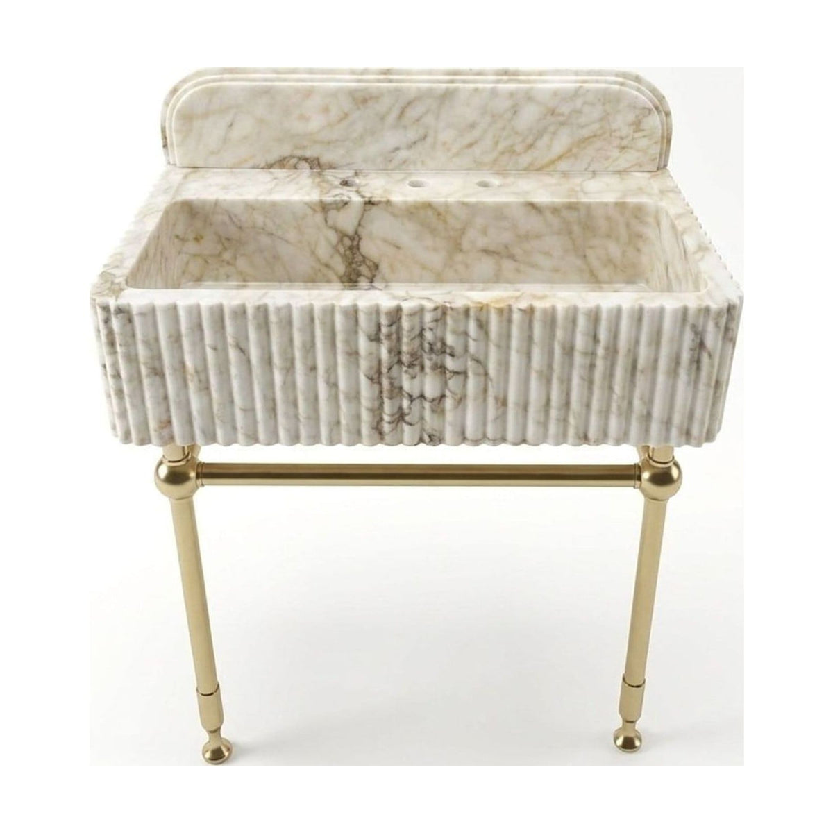 Calacatta Gold Fluted Marble Sink with Brass Stand — view 1