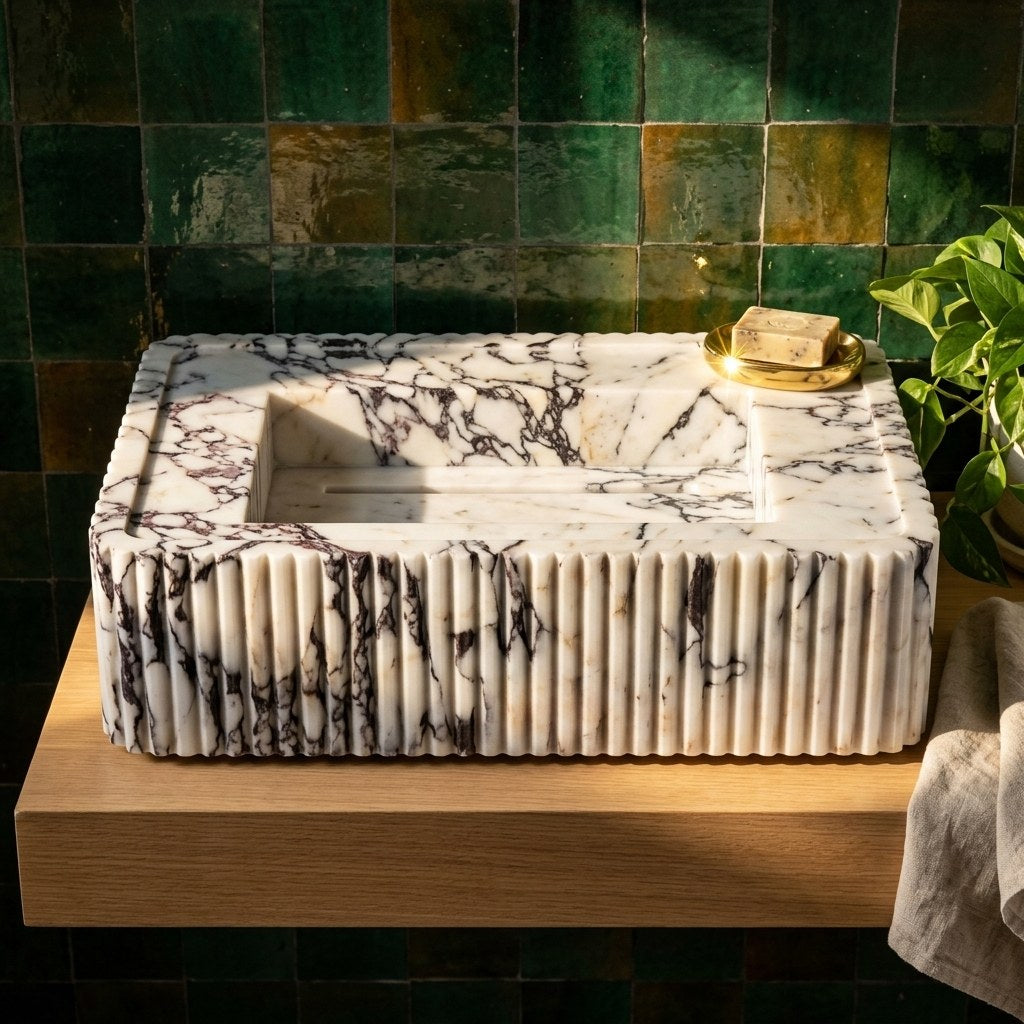 Calacatta Viola Fluted Polished Marble Sink — premium — view 2