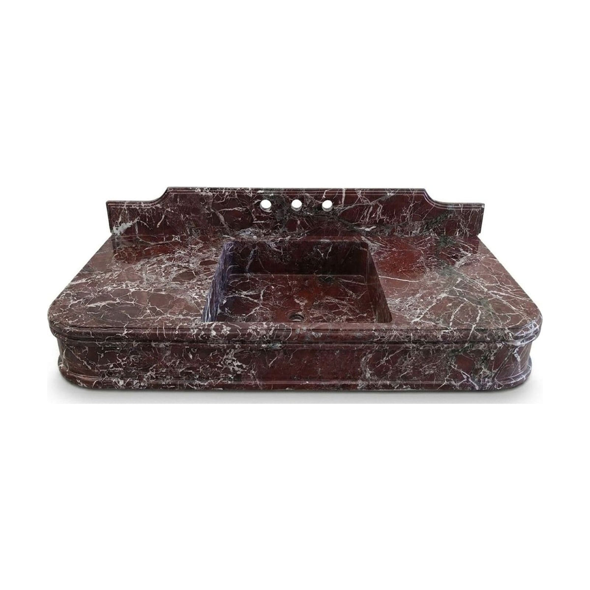 Rosso Levanto Marble Sink with Integrated Backsplash — view 1