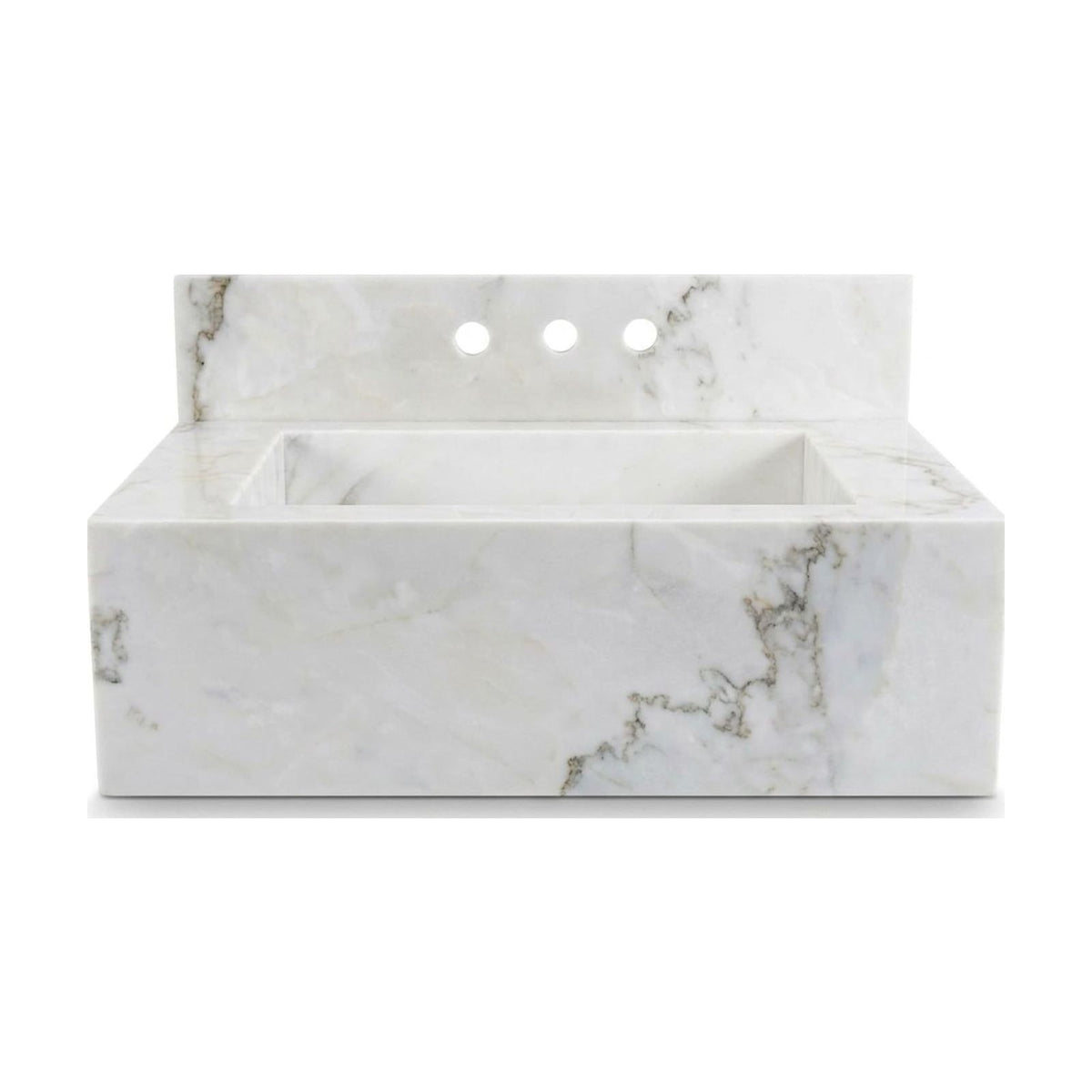 Polished Carrara Marble Sink with Backsplash — view 1