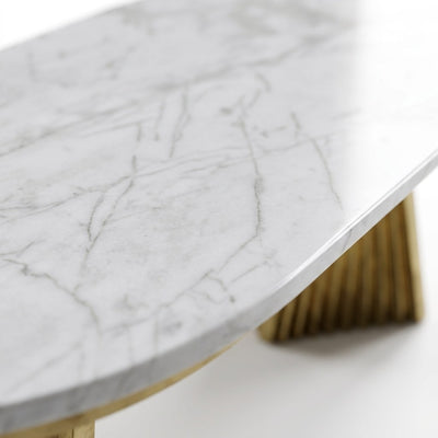 Carrara Marble Oval Table with Brass Gold Base — marble detail