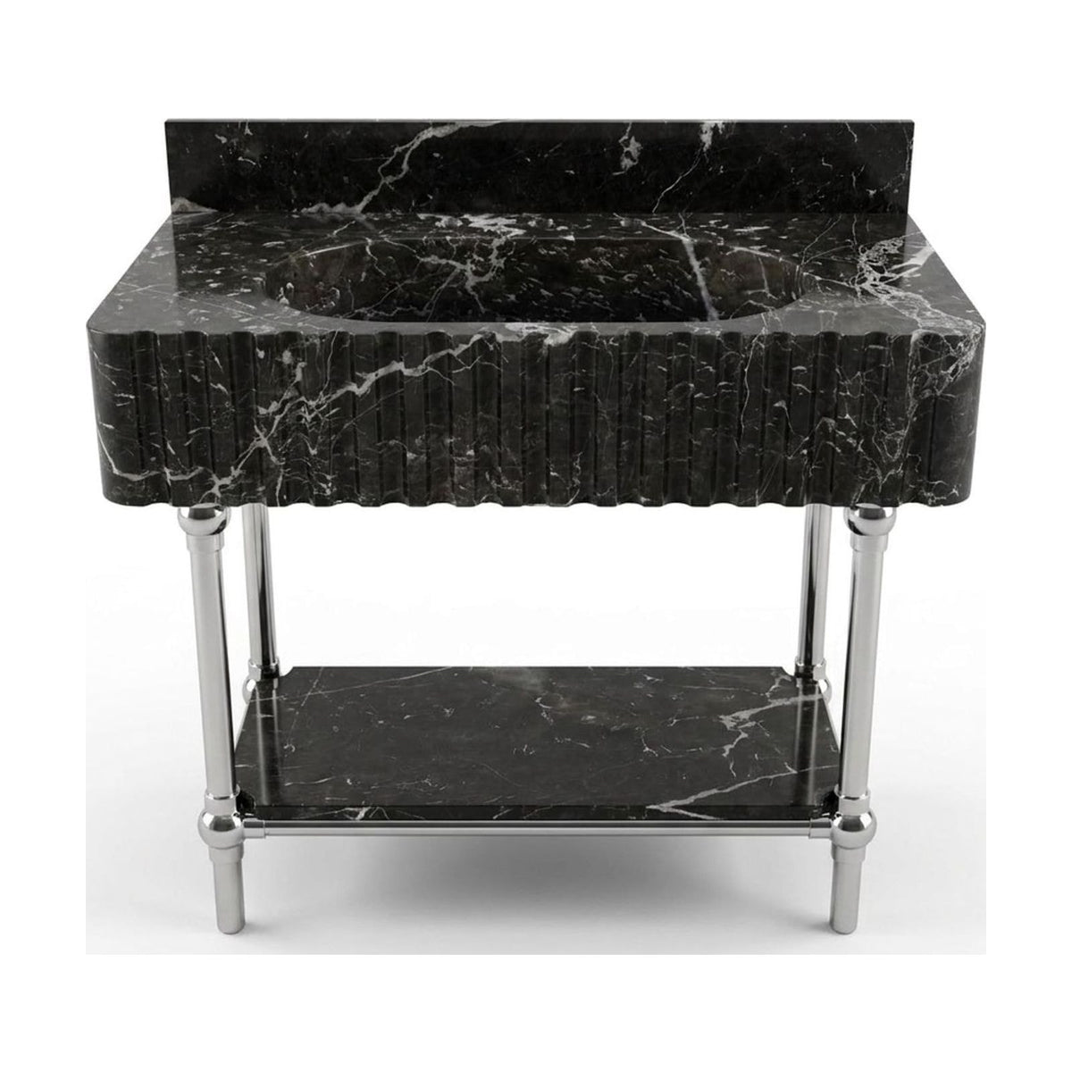 Pietra Notte Fluted Marble Sink with Metal Stand and Backsplash — view 1