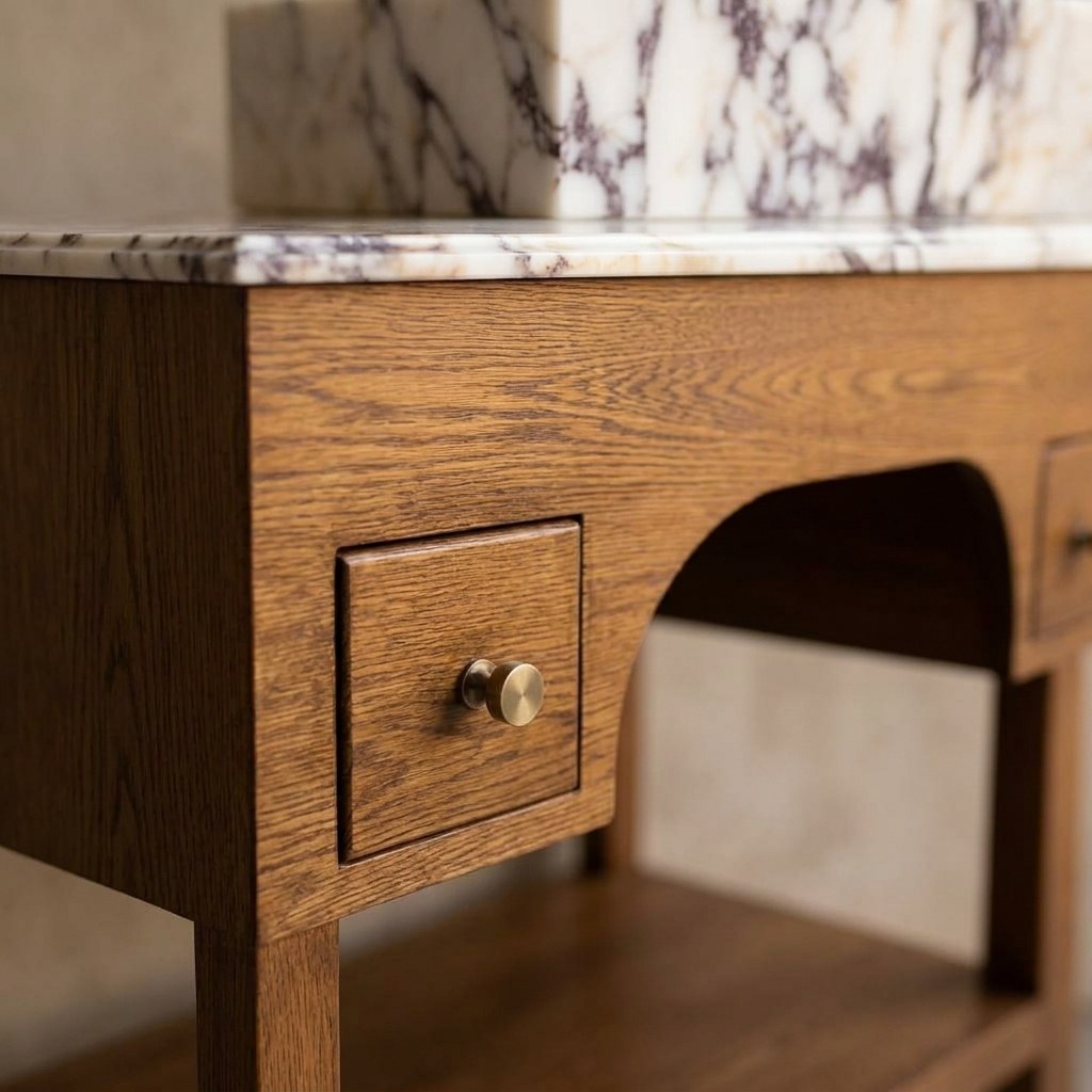 Calacatta Viola Polished Marble Vanity with Backsplash — detail — view 4