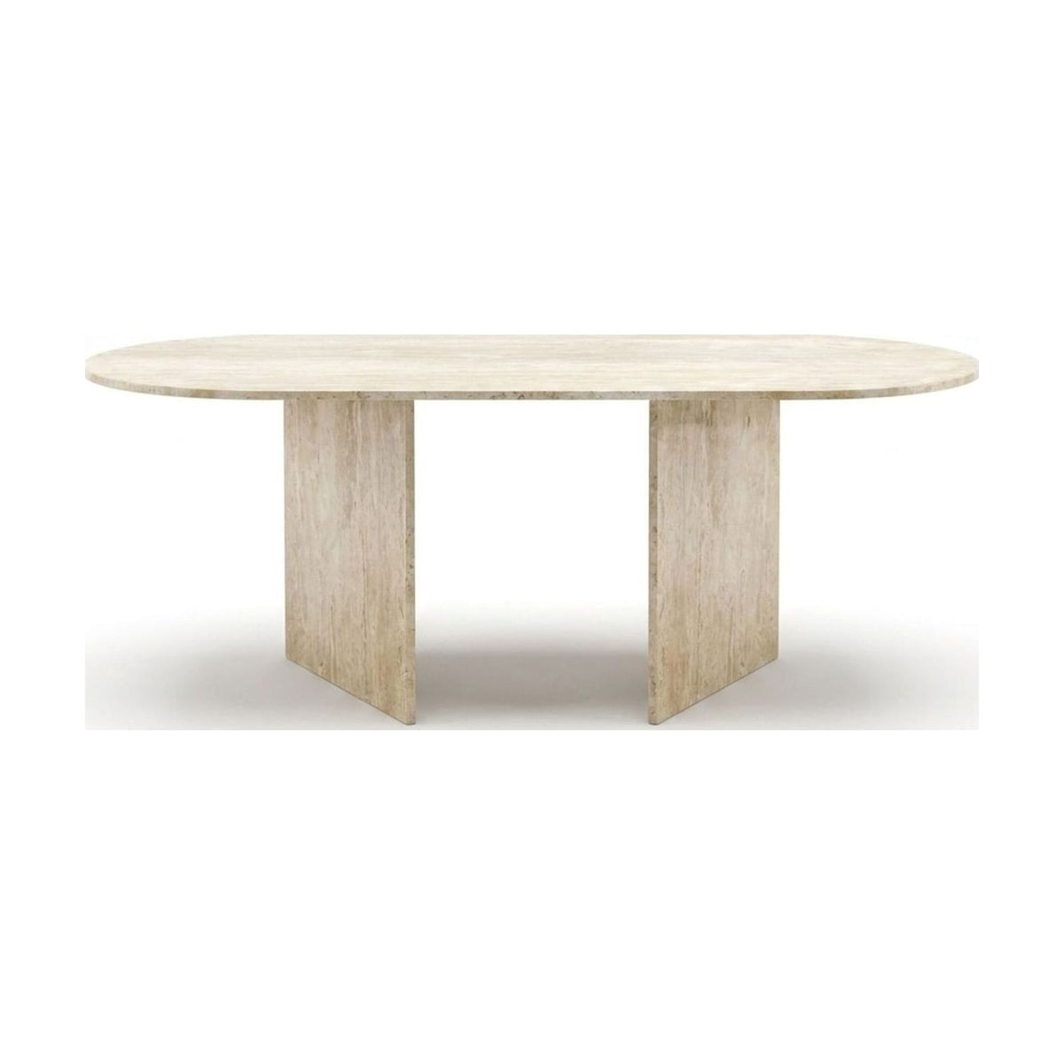 Honed Travertine Oval Table with Slab Base
