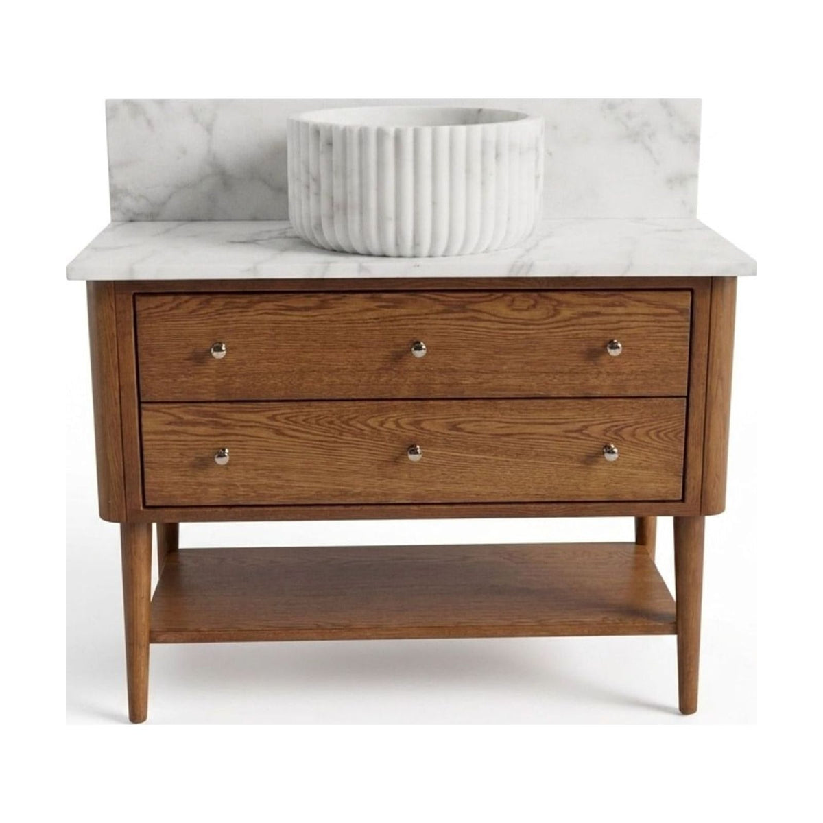 Carrara Honed Fluted Marble Sink Vanity with Backsplash — view 1