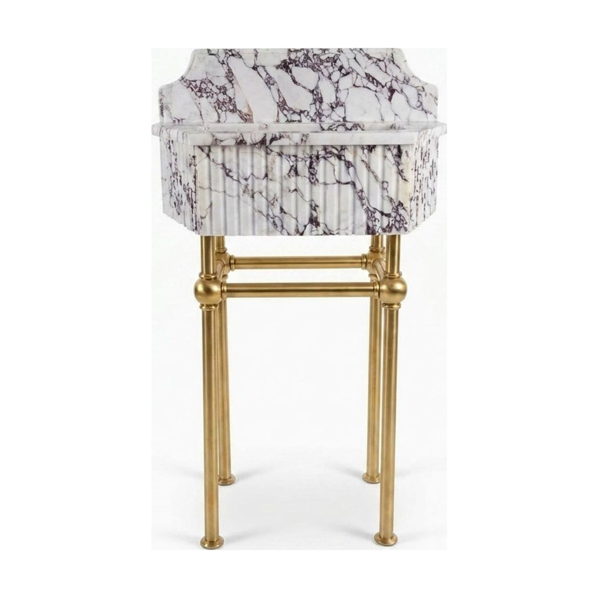 Calacatta Viola Fluted Marble Sink with Brass Stand — view 1