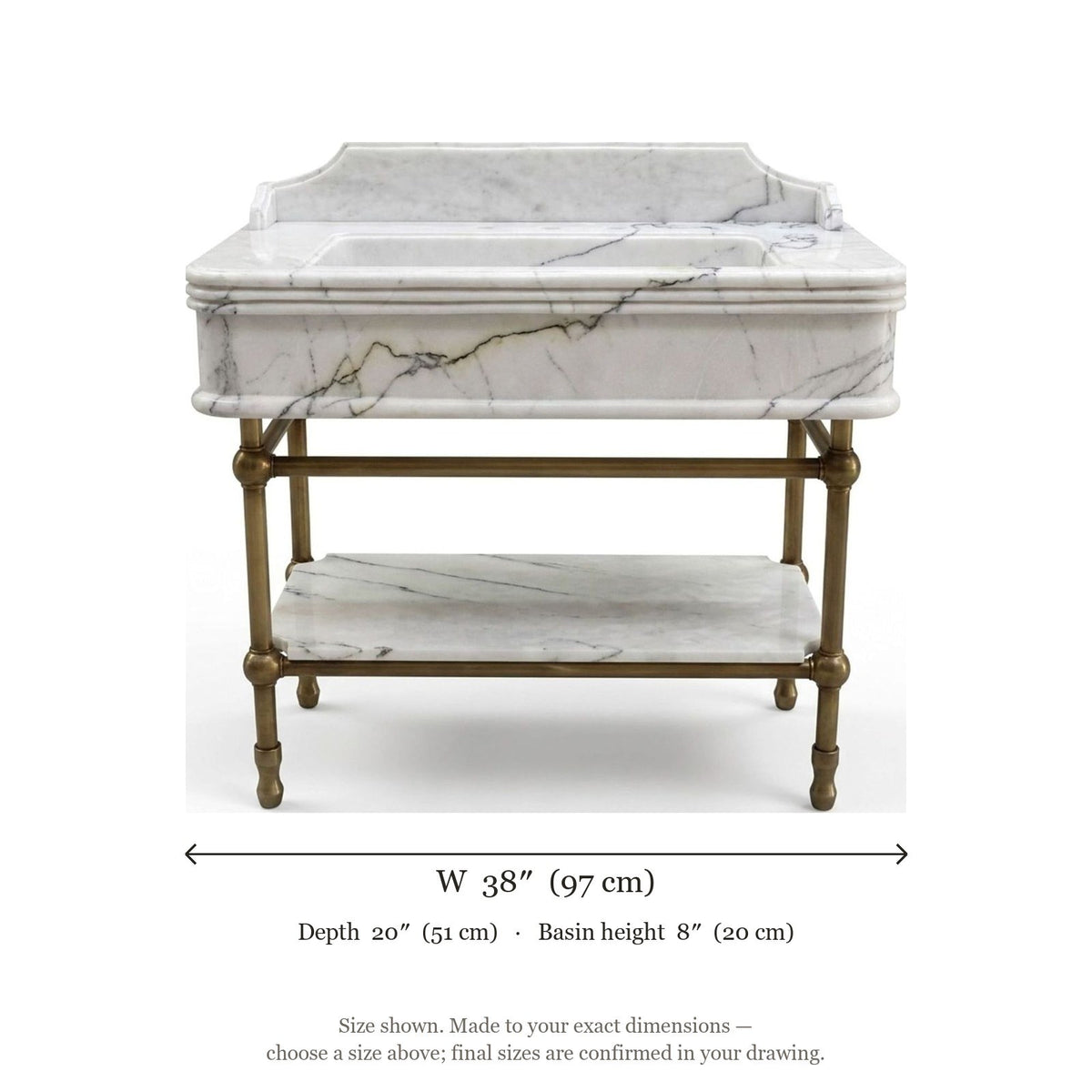 Lilac Marble Sink with Antique Brass Stand and Backsplash — dimensions — view 5