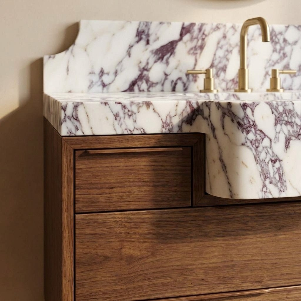 Calacatta Viola Honed Marble Vanity with Backsplash — detail — view 4