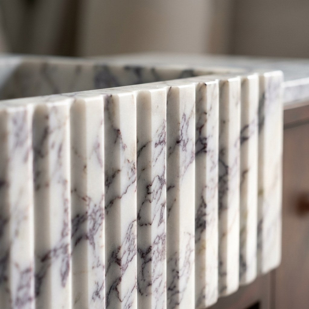 Calacatta Viola Fluted Marble Vanity with Honed Finish — marble detail — view 3