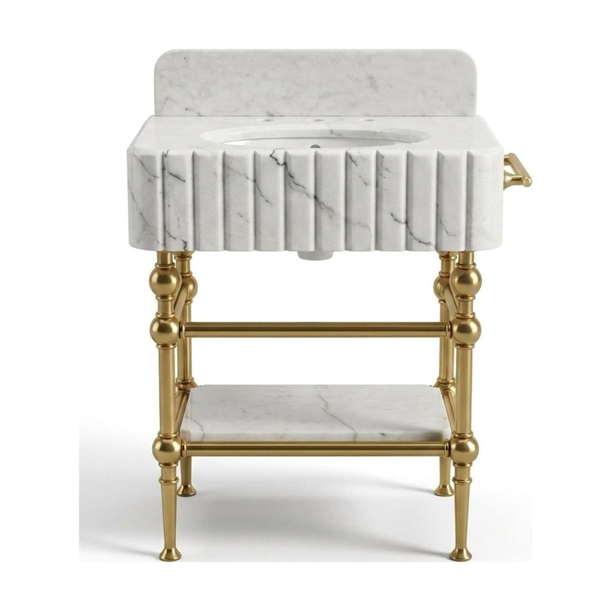 Carrara Fluted Marble Vanity with Brass Gold Stand — view 1