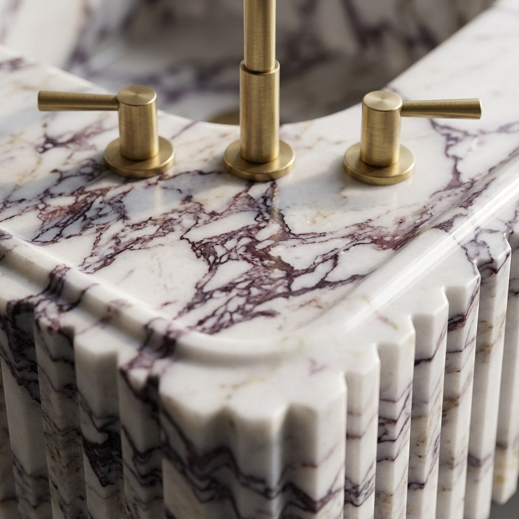 Calacatta Viola Honed Marble Sink with 3 Faucet Holes — marble detail — view 3