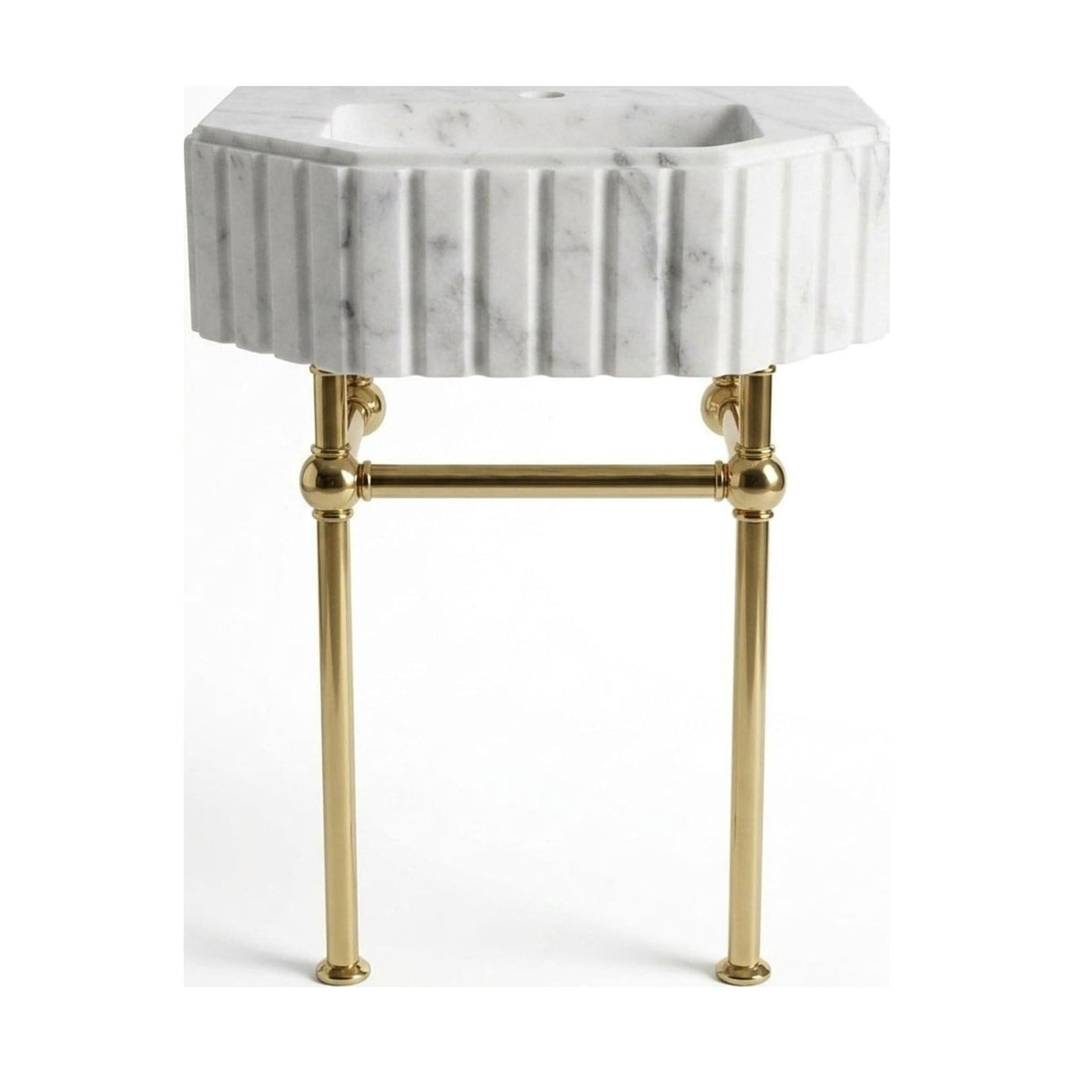 Carrara Fluted Marble Sink with Brass Stand — view 1