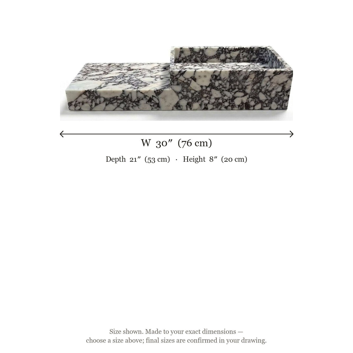 Calacatta Viola Polished Marble Vessel Sink with Deck — dimensions — view 5