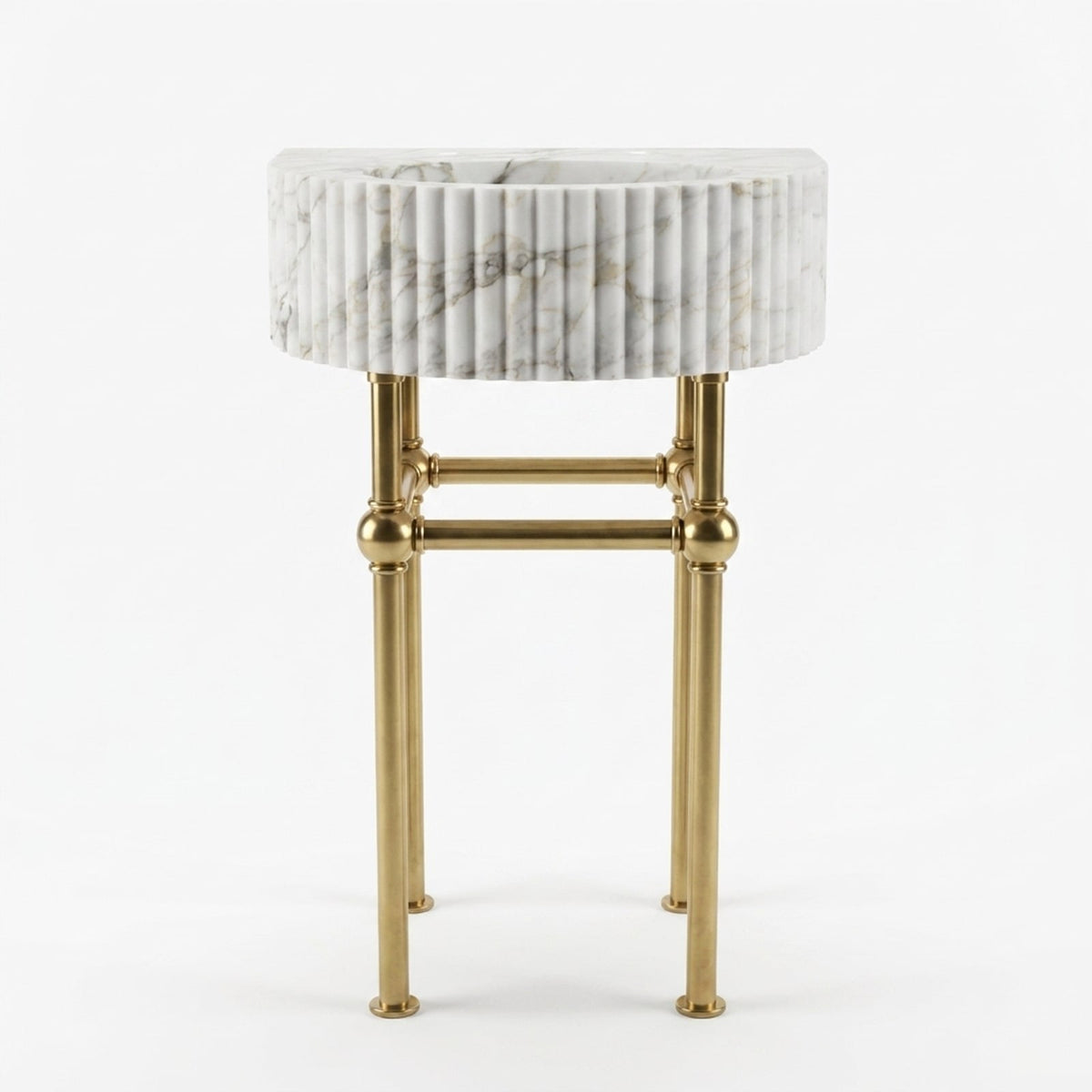 Calacatta Gold Fluted Marble Sink with Brass Stand — view 1