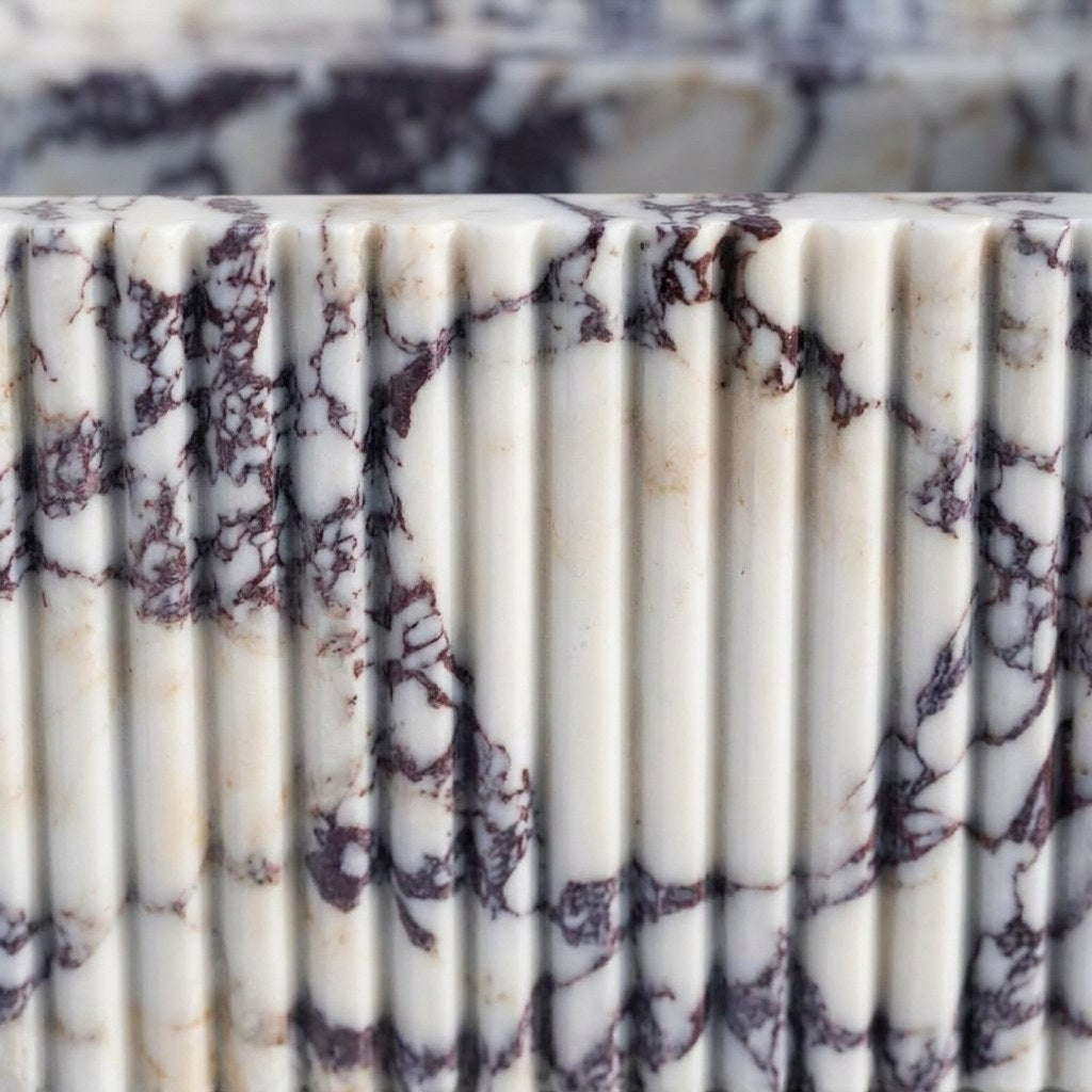 Calacatta Viola Fluted Marble Sink with Backsplash — marble detail — view 3