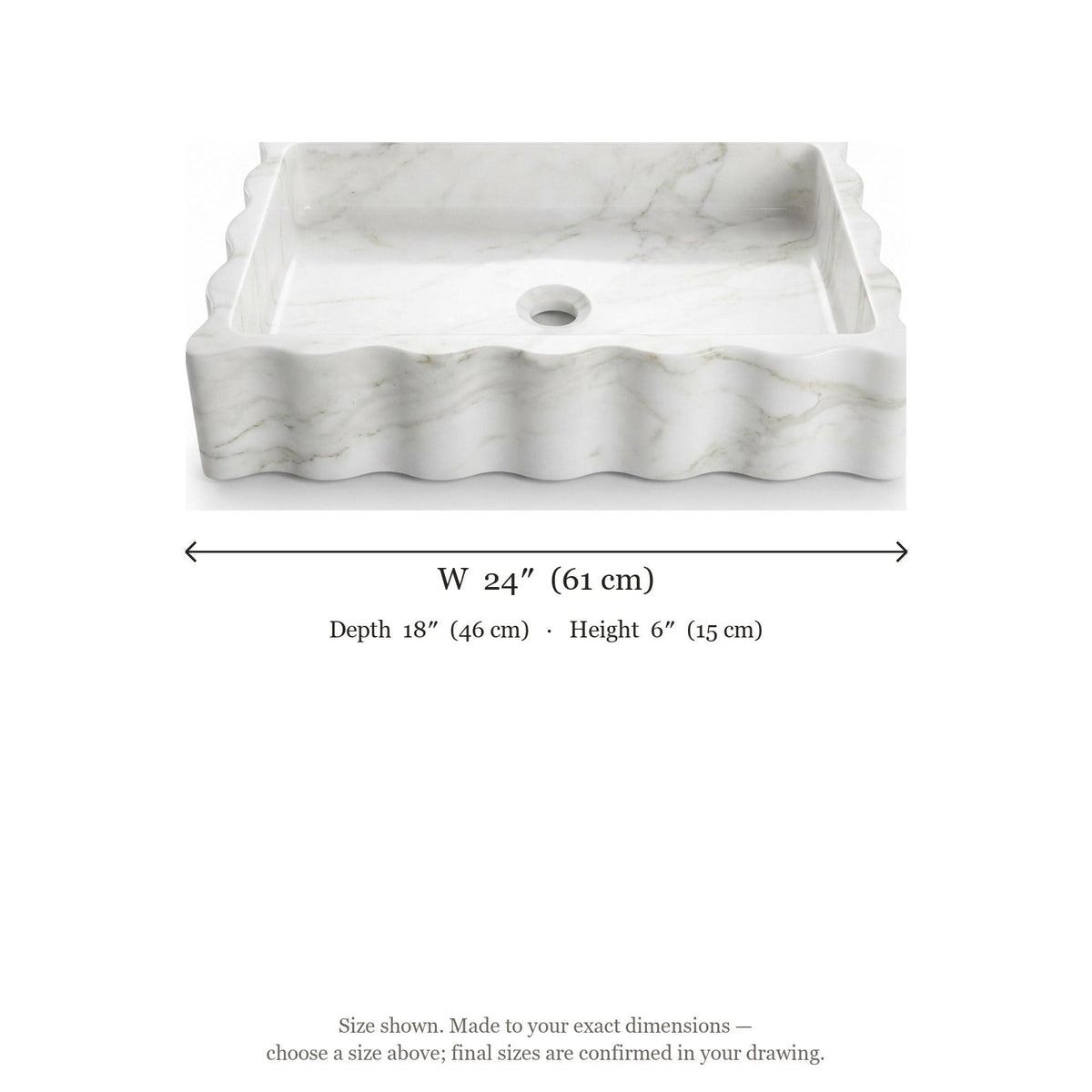 Carrara Fluted Marble Rectangular Vessel Sink — dimensions — view 5