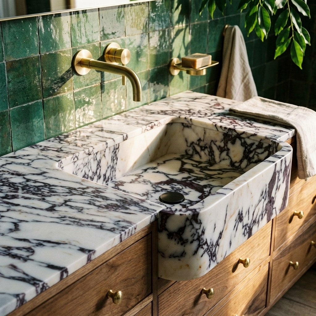 Calacatta Viola Polished Marble Vanity Sink — premium — view 2