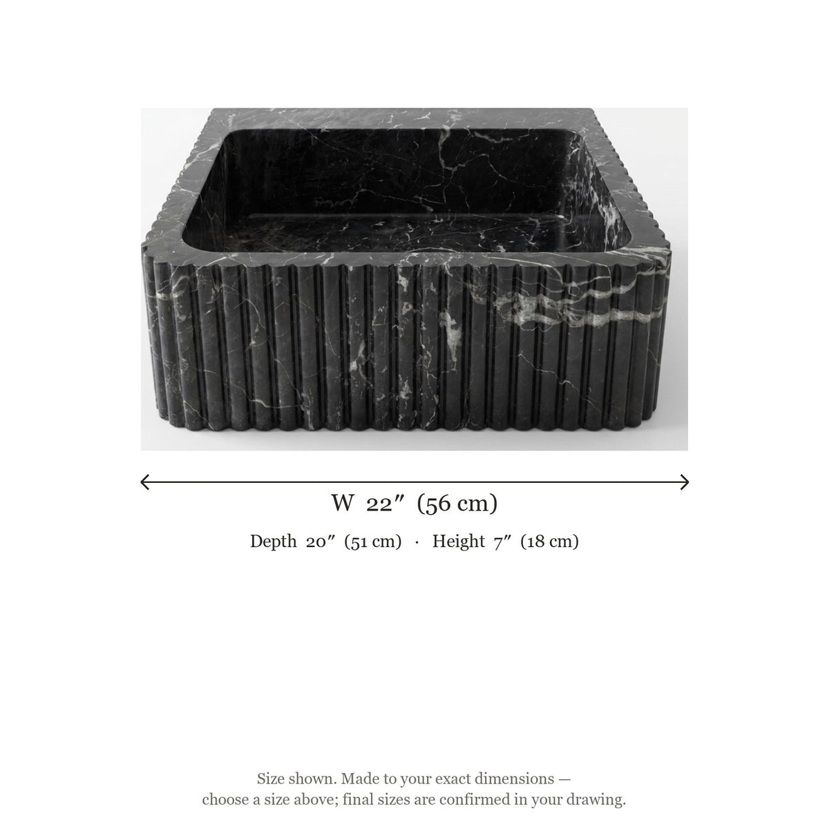 Pietra Notte Fluted Marble Vessel Sink — dimensions — view 5