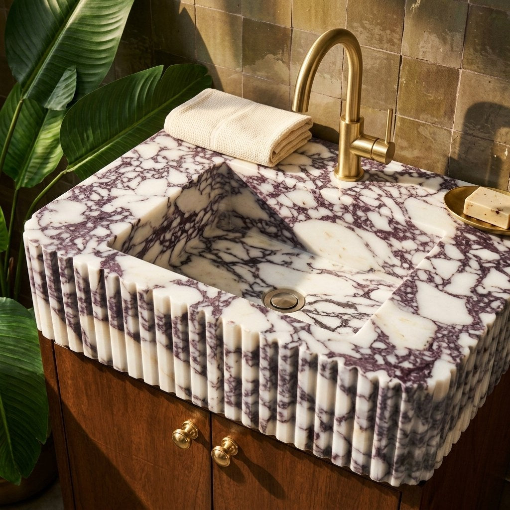 Calacatta Viola Fluted Honed Marble Vanity — premium — view 2