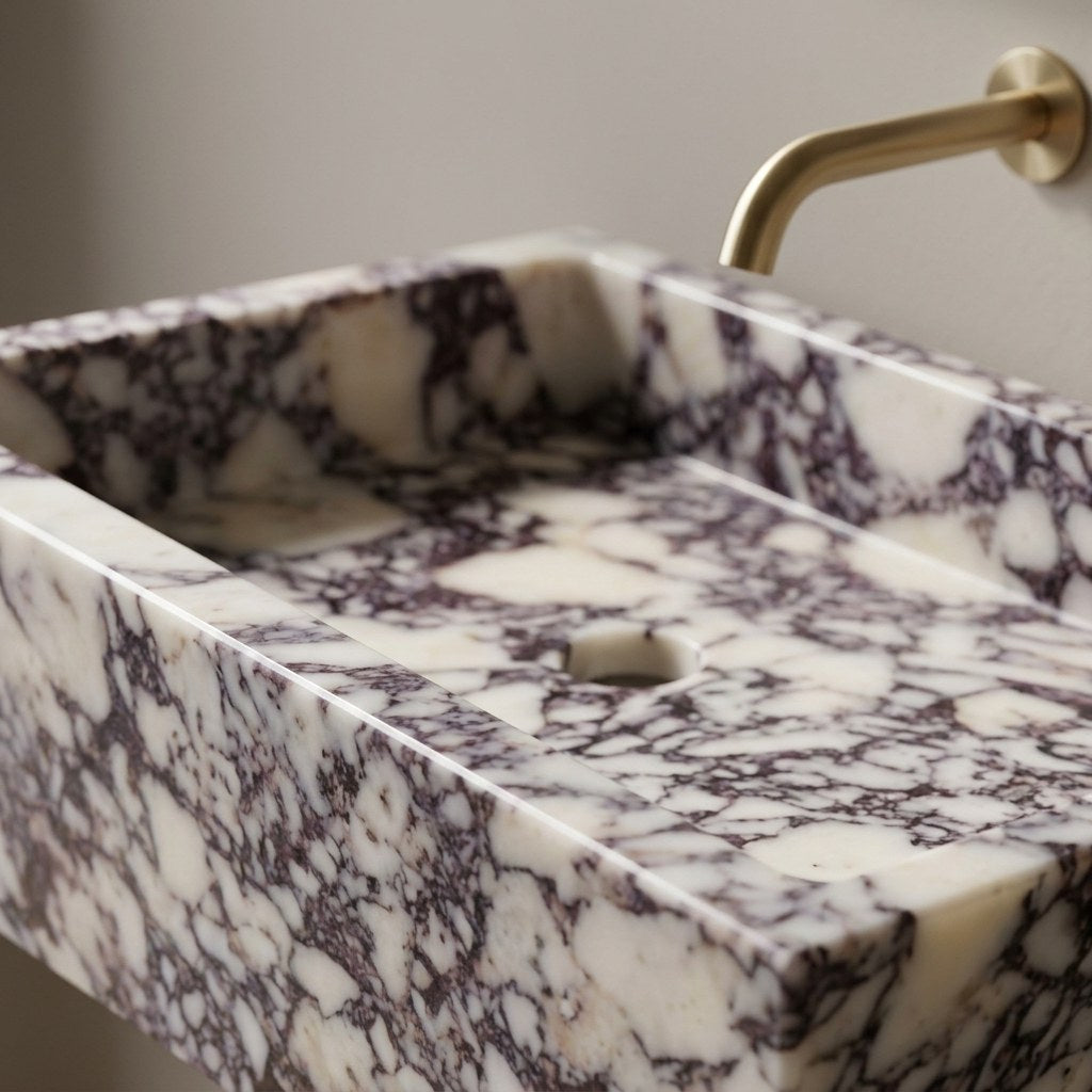 Calacatta Viola Polished Rectangular Marble Vessel Sink — marble detail — view 3