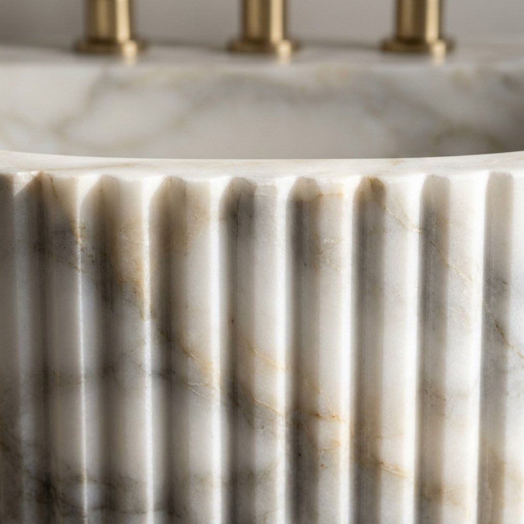 Calacatta Gold Fluted Marble Sink — marble detail — view 3