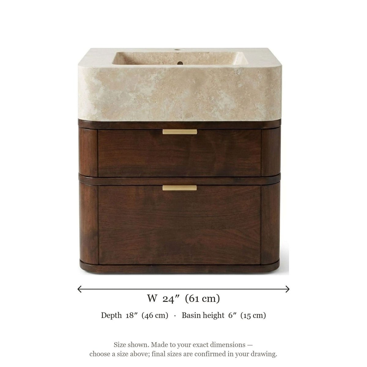 Polished Travertine Vanity Sink — dimensions — view 5