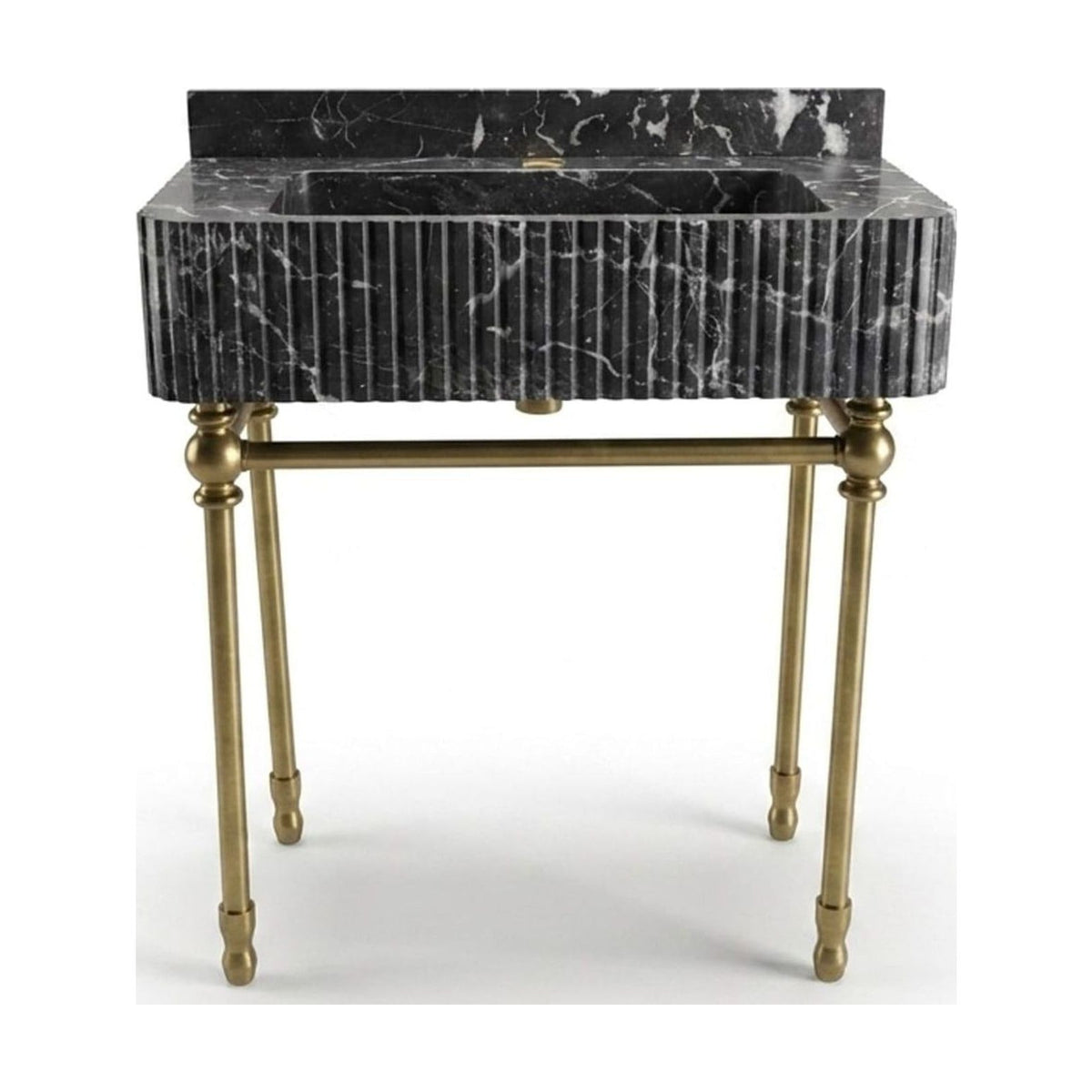 Pietra Notte Fluted Marble Sink with Brass Stand — view 1