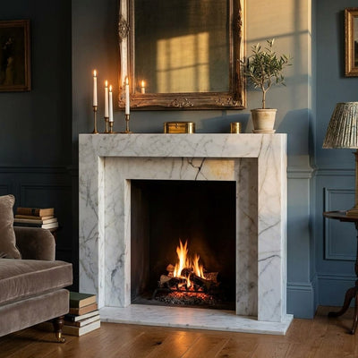 Carrara Honed Marble Fireplace Surround — premium