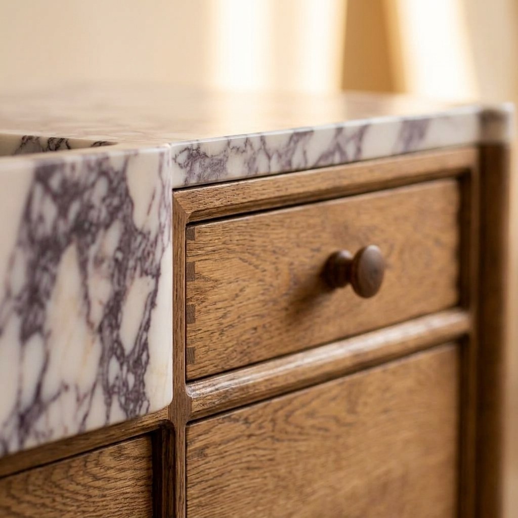 Calacatta Viola Marble Vanity with Wood Cabinet — detail — view 3